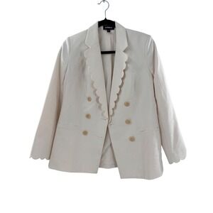 Express Scalloped Double Breasted Blazer Cream White Womens Size S